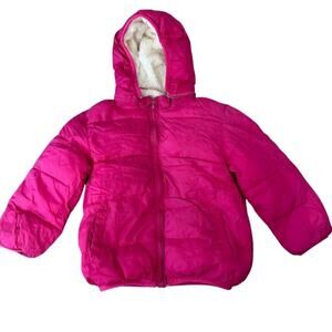 Removable Hoodie Puffer Jacket Sherpa Lined Hot Pink 3T